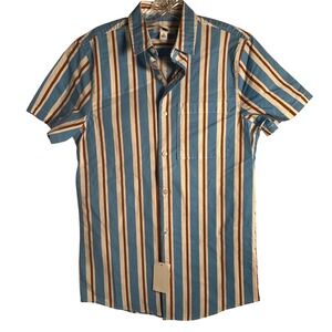BP Nordstrom Mens 2XS Blue Brown Striped Short Sleeve Button Down Shirt New